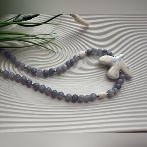 Blue Beaded Necklace with bird Pendant